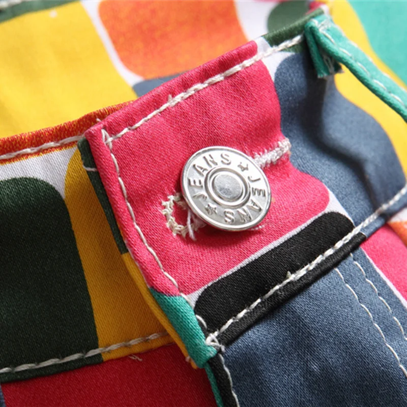 Новые джинсы с цифровым принтом цветные клетчатые модные брюки эластичные