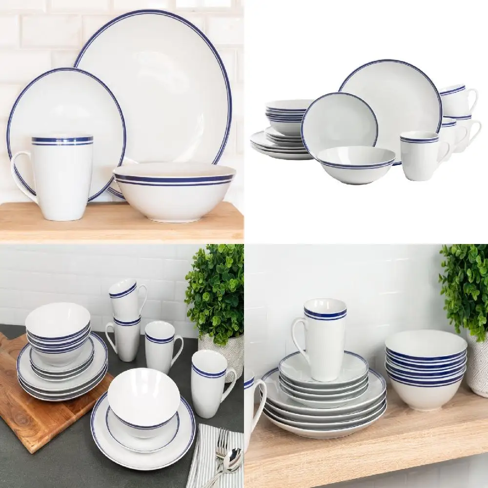 

. Beautiful 16-Piece Blue Ceramic Dinnerware Set - Plates, Bowls, Serving Dishes for Everyday or Special Occasions.