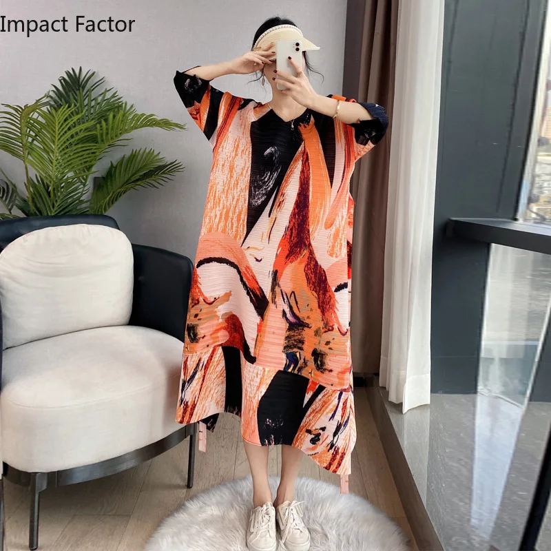 

2023 Miyake Fold Fashion Foreign Style Flower Style Loose Temperament Elegant Spring Women's Dress Factory Outlet Spot