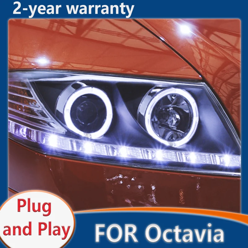

For Skoda Octavia Headlights 2007 2008 2009 led car lights Angel eyes xenon HID KIT Fog lights LED Daytime Running Lights