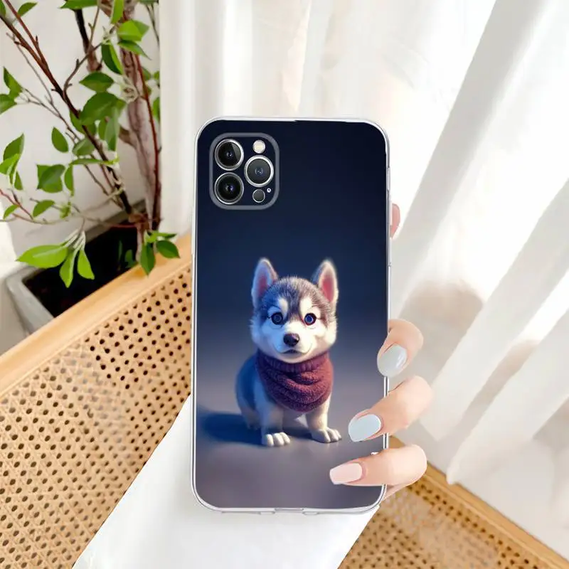 Cartoon Husky Dog Phone Case For iPhone 13 14 Pro Max XS XR 12 11 Pro 13 Mini 6 7 8 Plus Clear Back Cover Capa