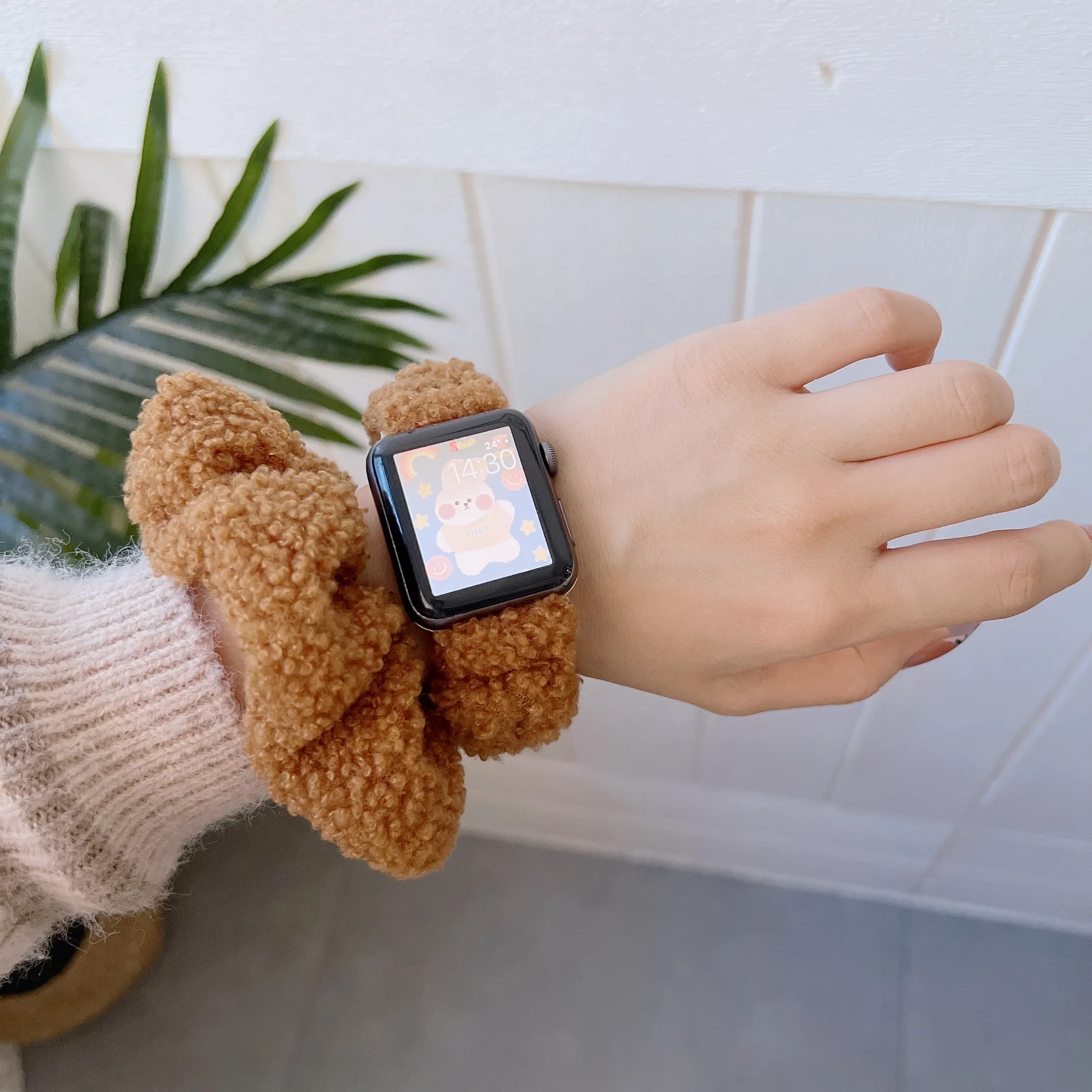 Ремешок плюшевый Женский Для Apple Watch Se7 6 5 4 3 2 1 40 мм 44 удобный браслет для iwatch Correa 38 42