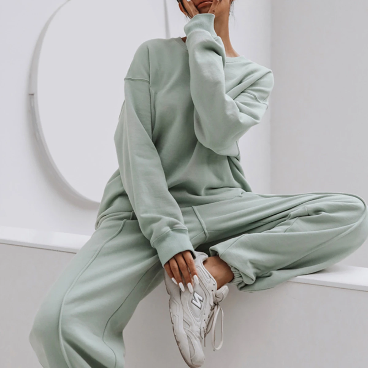 

Women's Loose Fitting Sports Casual Sweatshirt Pants Two Pieces Set Casual Sweatshirt Harajuku Long Sleeve Jackets Long Pants