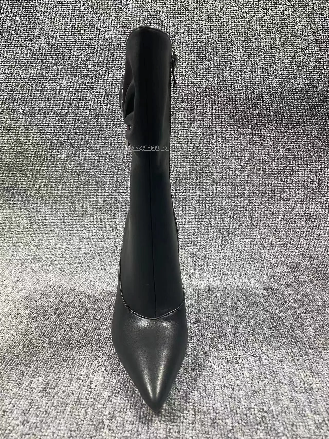 Woman Black Leather Thin High Heel Rivet Ankle Boots Concise New Botas Thin High Heels Female