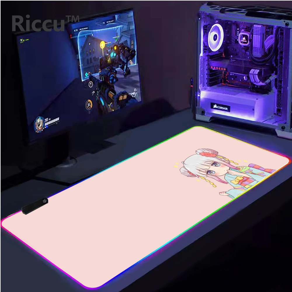 

Kanna Cute Mouse Pad Anime RGB Mousepad Gamer Computer Kawaii Keyboards Pink Table Mat Kawaii Desk for Teen Girls for Bedroom