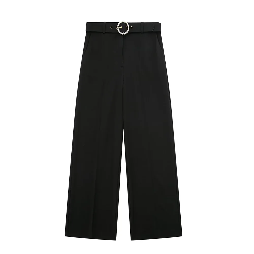 

PB&ZA Women's Wide Leg Pants Stylish Loose Unisex Business Casual Black High Waisted Pants with Belt 2022 Autumn Clothes 438731
