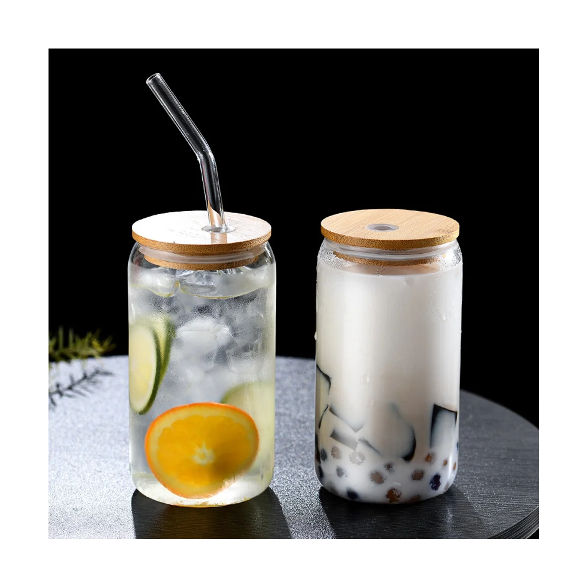 Набор из 6 стаканов для напитков с искусственными и стеклянными соломинами