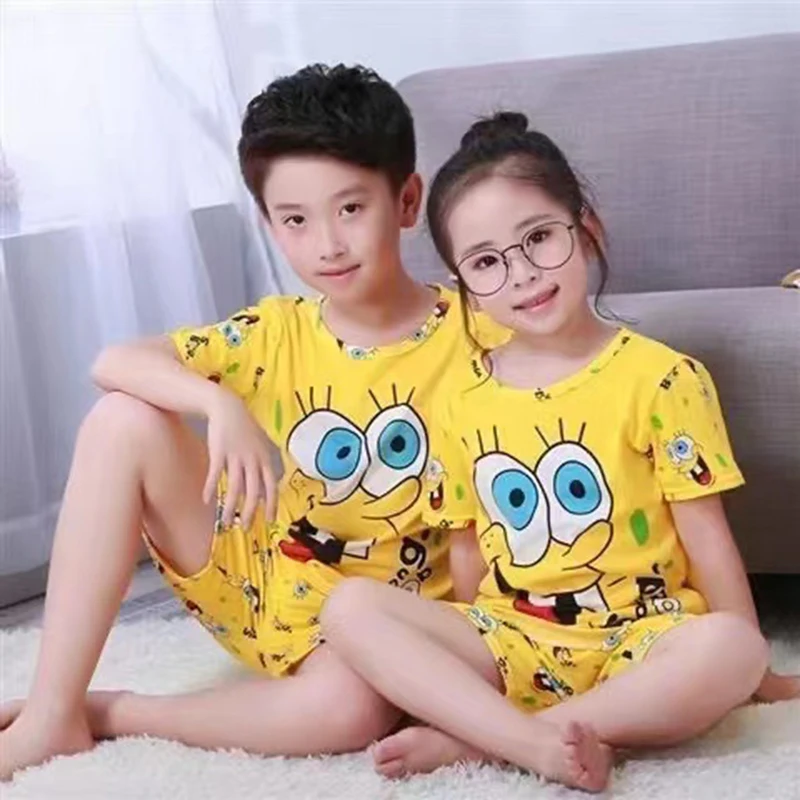 

2022 New SpongeBob Pajamas Set Children's Clothing Boys And Girls Short Sleeve Sleeves Spring And Autumn Cute Cartoon Baby Home