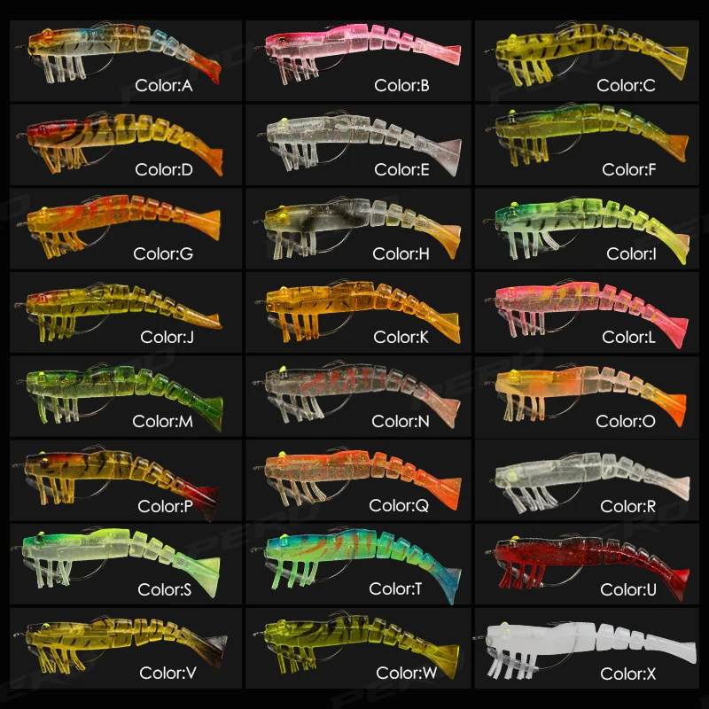 PERO Набор мягких силиконовых приманок в виде креветок 4 шт. искусственная