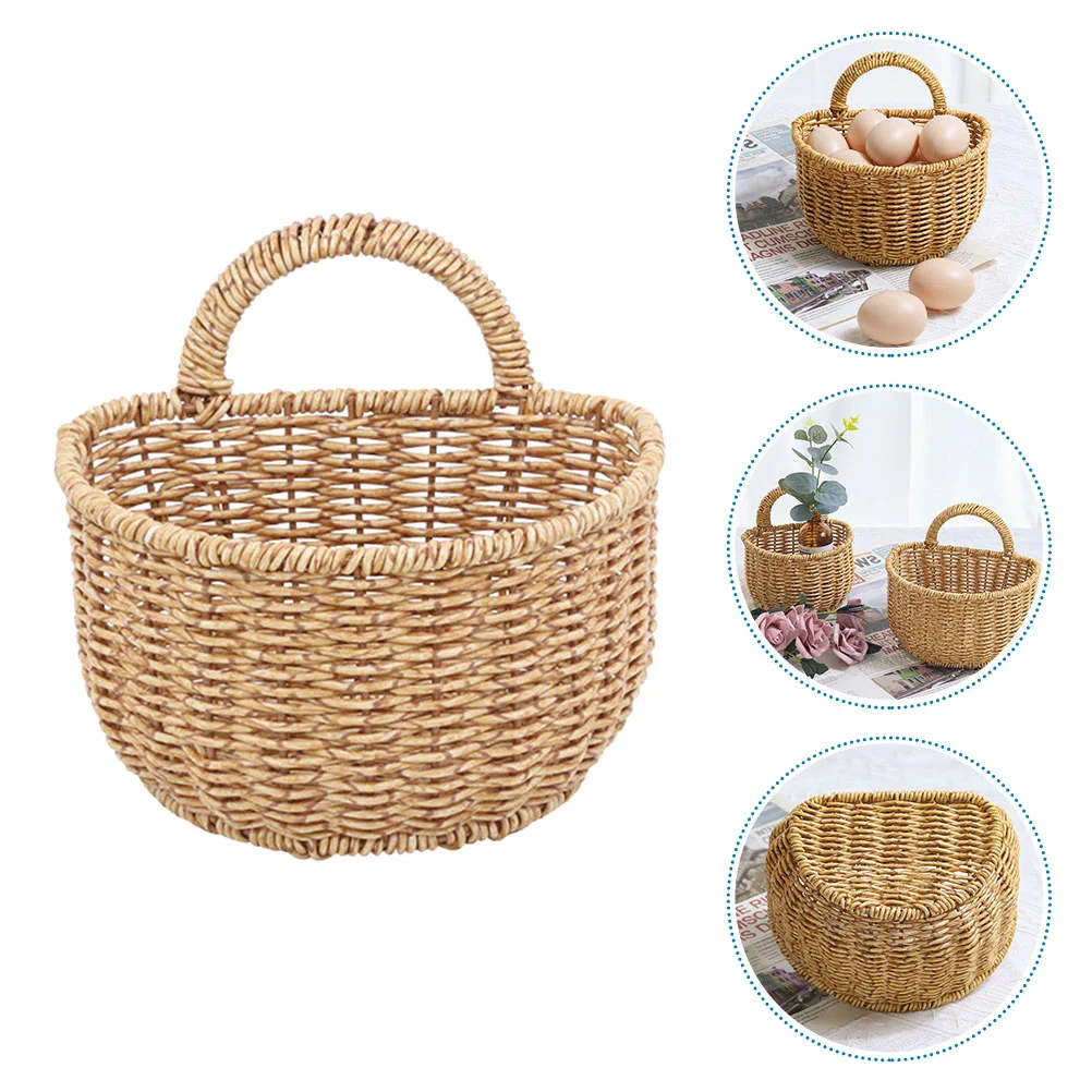 

Woven Storage Basket Wall Decoration Bathroom Hanging Flowers Holder Kitchen Sundries Mount Organizer Fruit Vegetable Hand