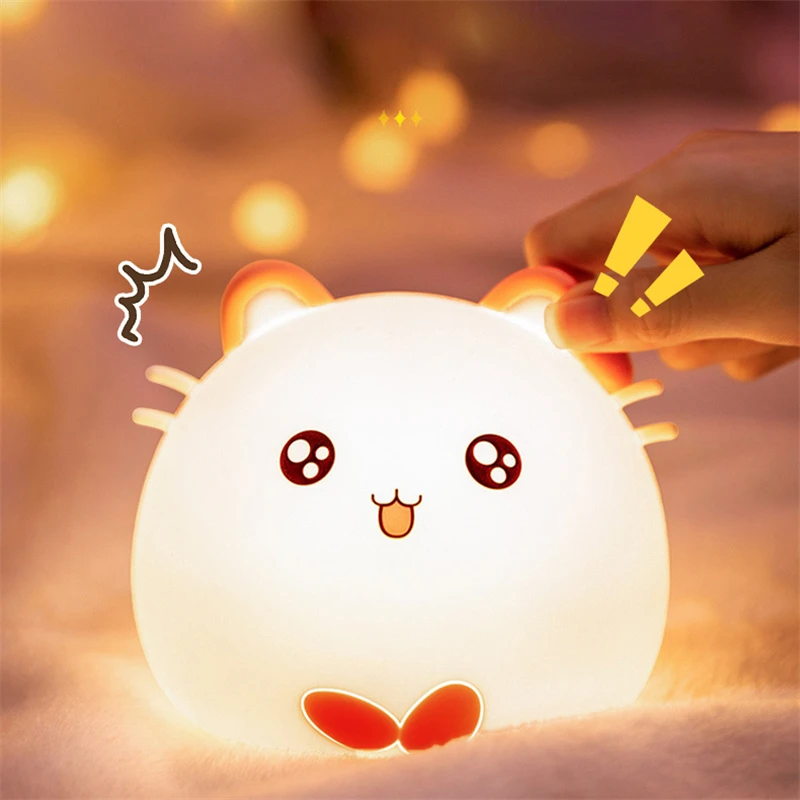 Creative Cute Cat Night Light Nursey Light For Kid Baby Stepless Touch USB Rechargeable Table Lamp Home Children's Bedroom Gift