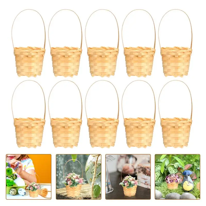 

10pcs Wedding Decoration Handheld Sundries Bamboo Mini Party Hand Storage Flower Small Basket Basket Basket Woven