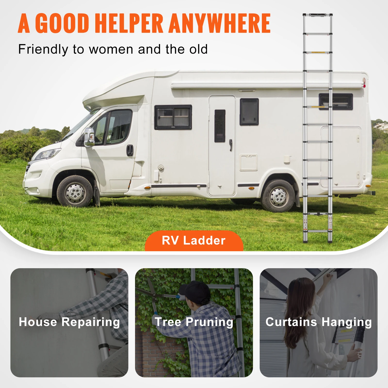 VEVOR Telescoping Ladder 12.5 FT Aluminum One-Button Retraction Collapsible Extension 375 LBS Capacity w/Non-Slip for Home RV 6 VEVOR Telescoping Ladder 12.5 FT Aluminum One-Button Retraction Collapsible Extension 375 LBS Capacity w/Non-Slip for Home RV 6