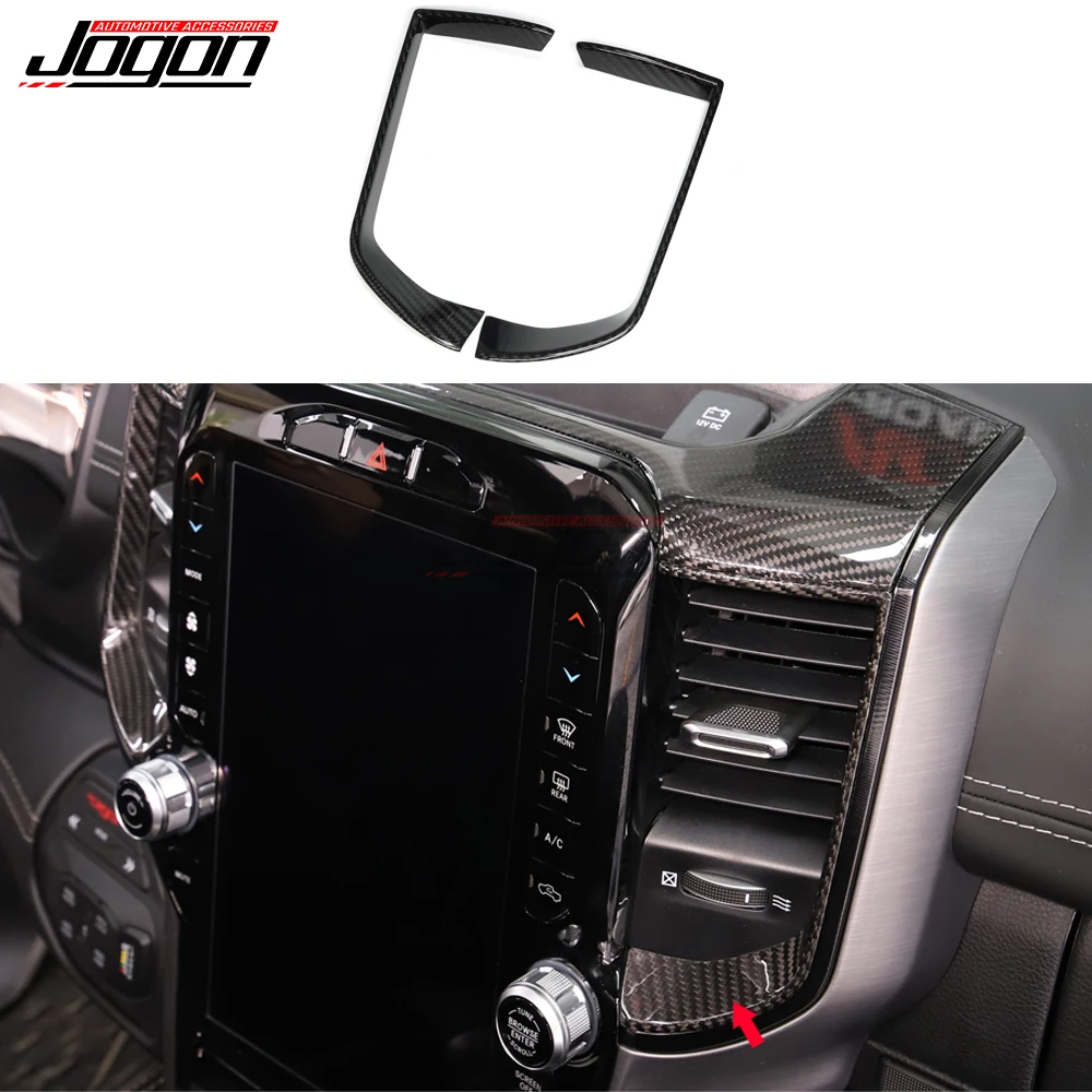 Фото Для Dodge Ram 1500 2500 2019-2023, внутренние чехлы из сухого углеродного волокна, отделка рулевого колеса, кнопка управления, ручка переключения передач, рамка для вентиляционного отверстия №2