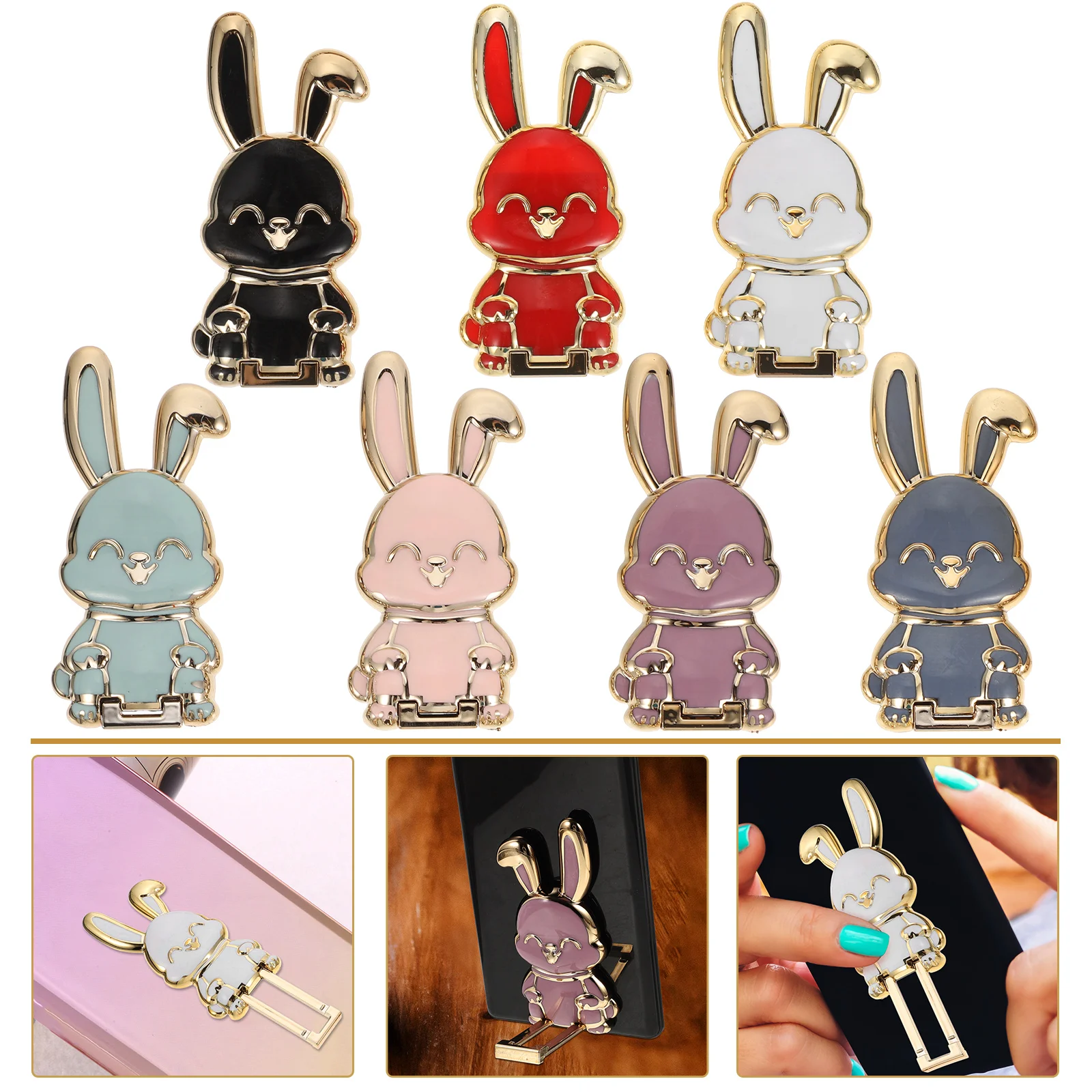 

7 Pcs Tabletop Decor Rabbit Phone Holder Cellphone Foldable Bracket Desktop Mobile 9x4cm Plating Storage