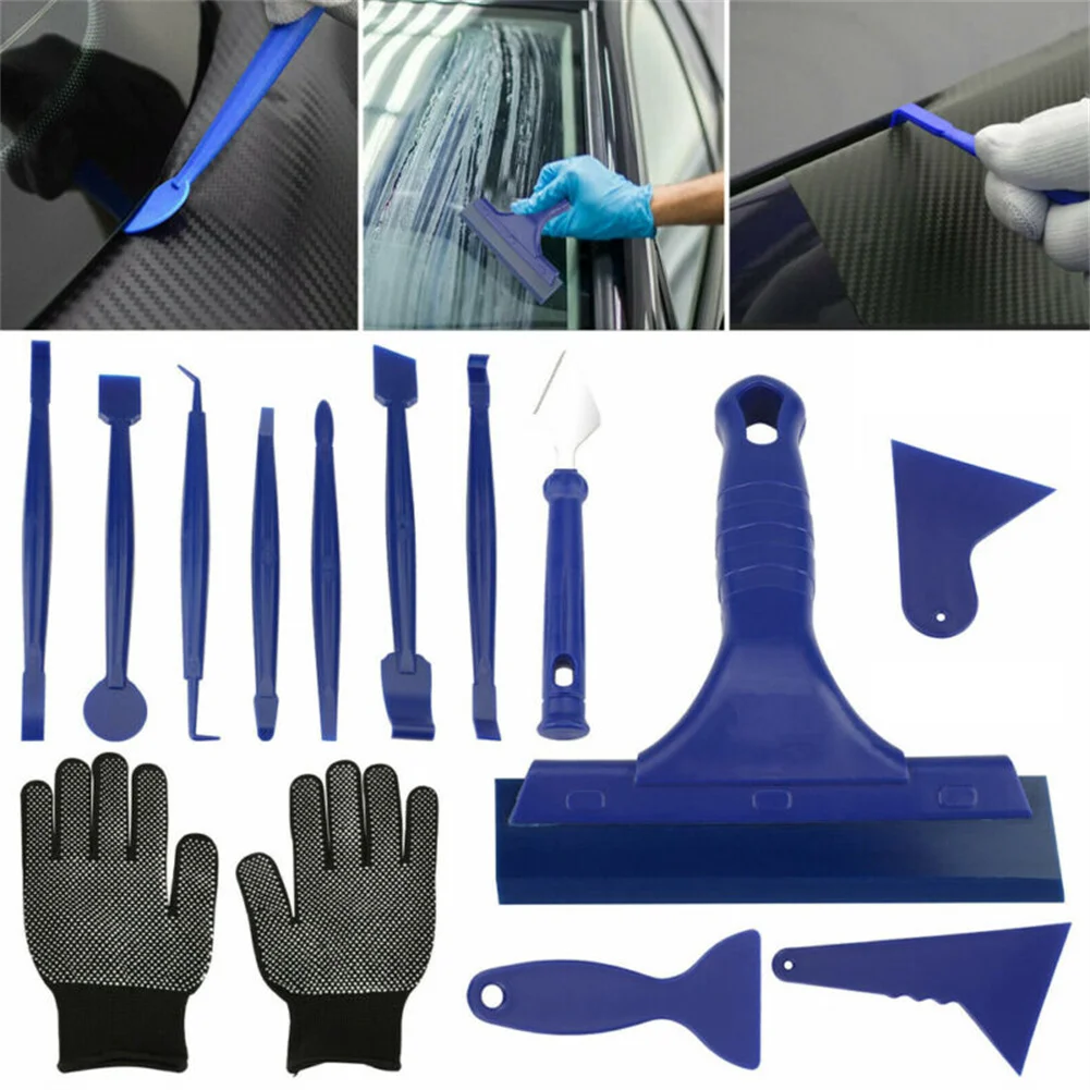

Stainless Steel Blue 13Pcs Car Auto Film Tint Tools Kit Gloves Vinyl Wrap Squeegee Scraper Set Tint Tool Kit