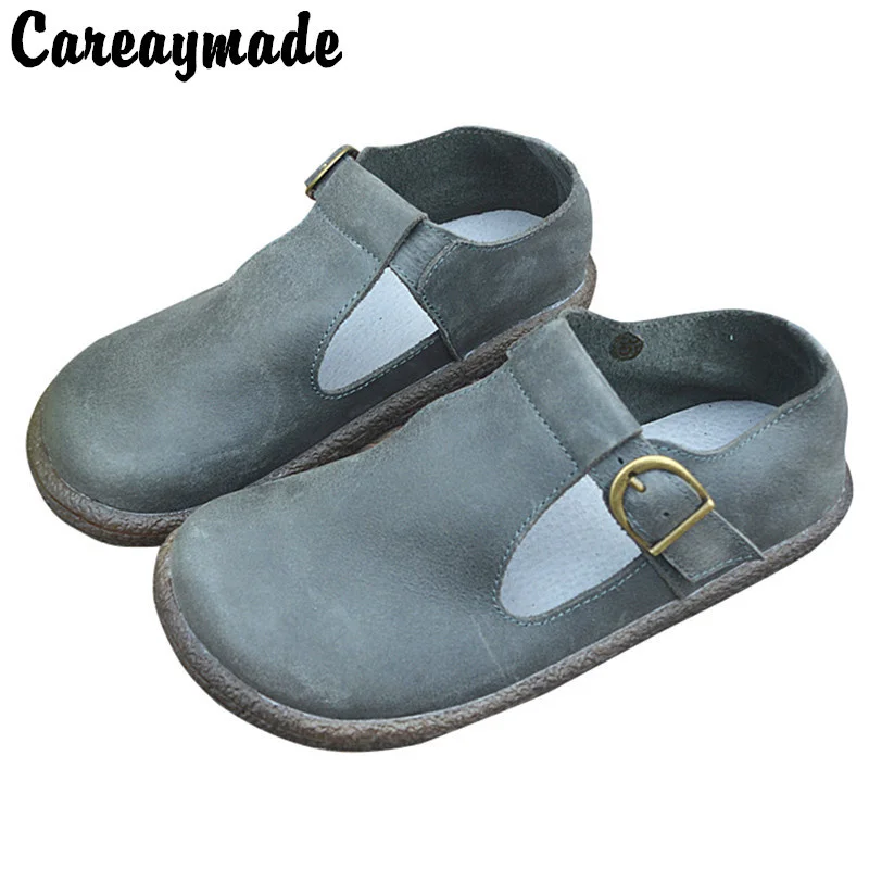 

Careaymade-New Genuine leather Handmade cowhide single shoes Retro T-shaped shoes big toe shoes women's shoes flat bottom