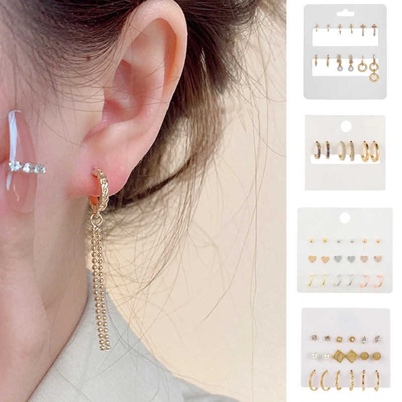 

17 Sets To Choose C-Shape Women's Earrings Set Stud Earrings Crystal Drop Earrings Simple Western-style Fashion Jewelry