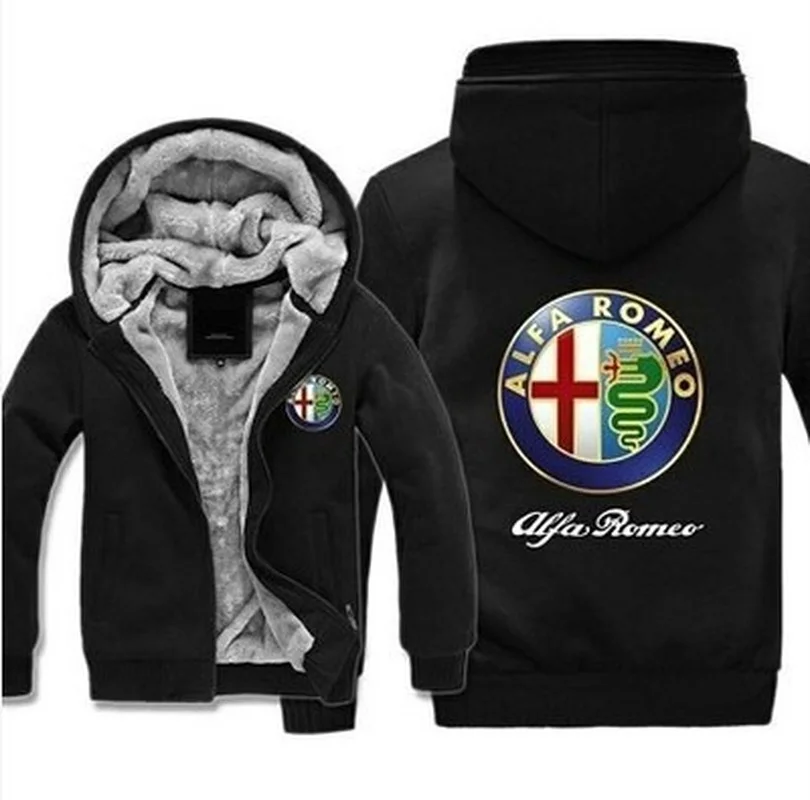 

Winter Hoodies Men Alfa Romeo Logo Jacket Thicken Warm Fleece cotton Zipper Raglan Coat Male Tracksuits