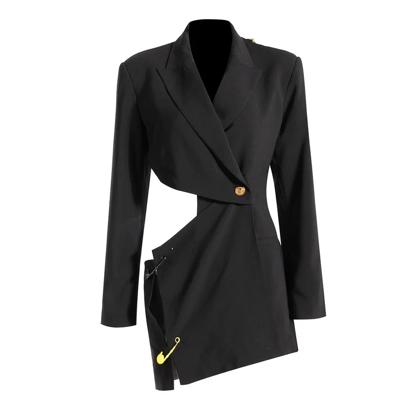 Evlook-Blazer elegante de tendencia de lujo para mujer, ropa de sastrería, Sexy, con espalda abierta, asimétrica, color negro, Colección 2022