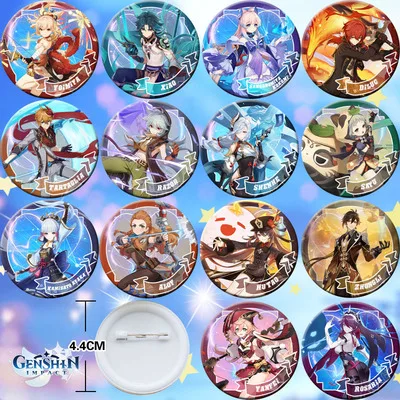 

14 шт. Genshin Impact Yanfei Zhongli Aloy Hutao Sayu 44 мм фигурка значок круглая брошь булавка подарки для детей коллекционная игрушка 3816