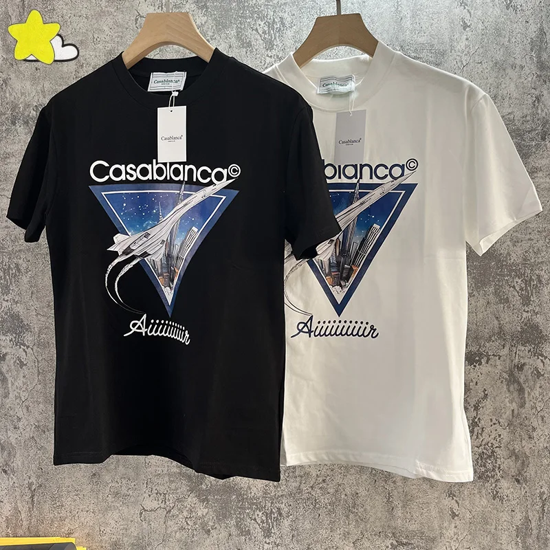 

Футболка с коротким рукавом для мужчин и женщин, модная классическая рубашка с треугольным принтом Касабланки, топ в стиле кэжуал, лето