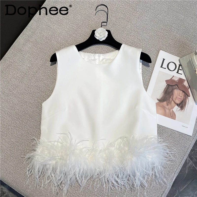 

Feather Shirts for Woman 2022 Spring and Summer New Fashion Sweet Cute Burr Slim Fit Short Sleeveless Top Blusas Mujer