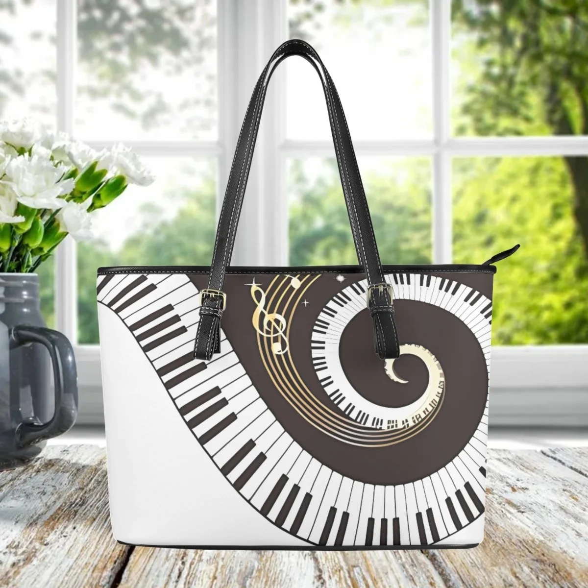 

Luxury Piano Key Note Design Girls Shoulder Bag Top Handle Retro PU Leather Tote Bag Party Pop Music Clutch Handbags Female Gift