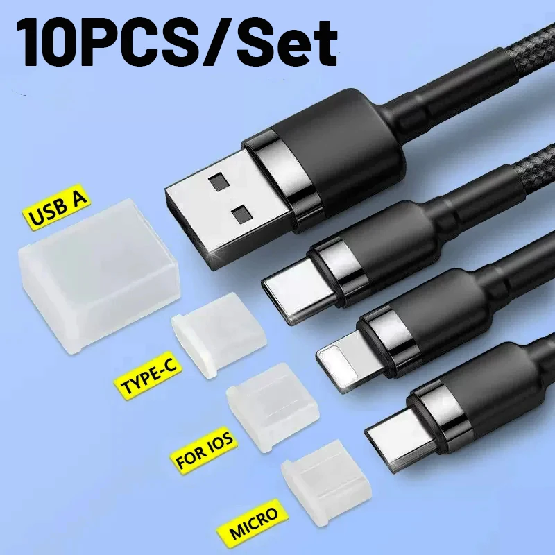 10Pcs Universal Dust Plug Protection Cap for iPhone Type C Micro USB A Male Data Cable Charging Port Dust Protection Accessories