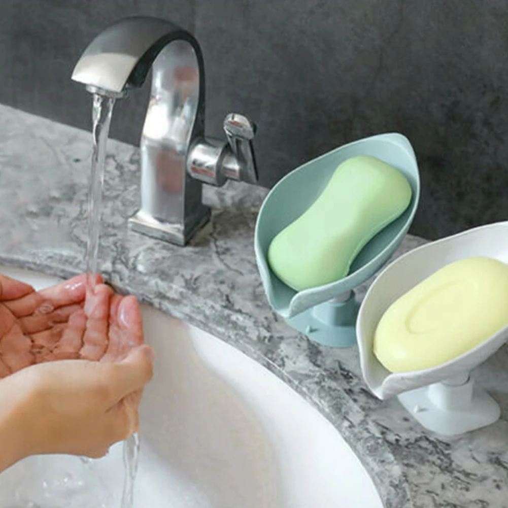 

Leaf Shape Soap Box Drain Soap Holder Box Shower Soap Holder Sponge Storage Plate Tray Suction Soap Saver Bathroom Supply