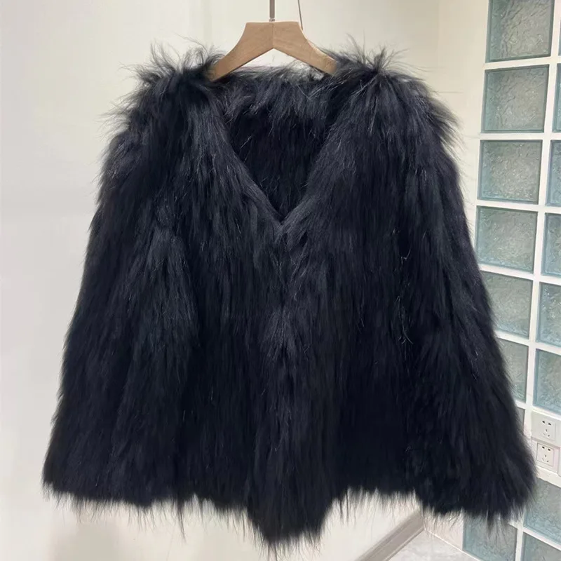 2024 Haining осенне-зимнее двухстороннее Тканое меховое пальто из меха енота с