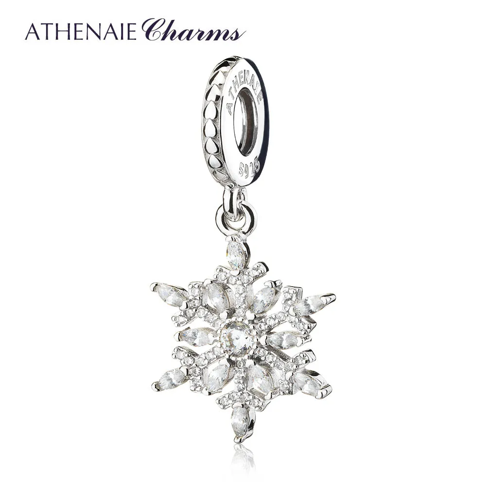 

ATHENAIE 925 Sterling Silver Pave Clear CZ Frozen Snowflake Silver Dangle Pendant Drops Fits European Charms Necklace Bracelets