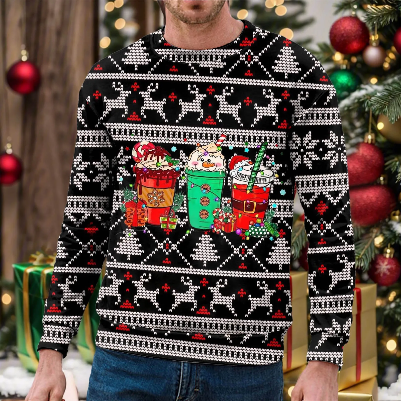 

Мужской рождественский джемпер, свитшот, пуловер с круглым вырезом, осенне-зимняя рубашка с длинным рукавом, современный свитер, свитшот для бега в этническом стиле