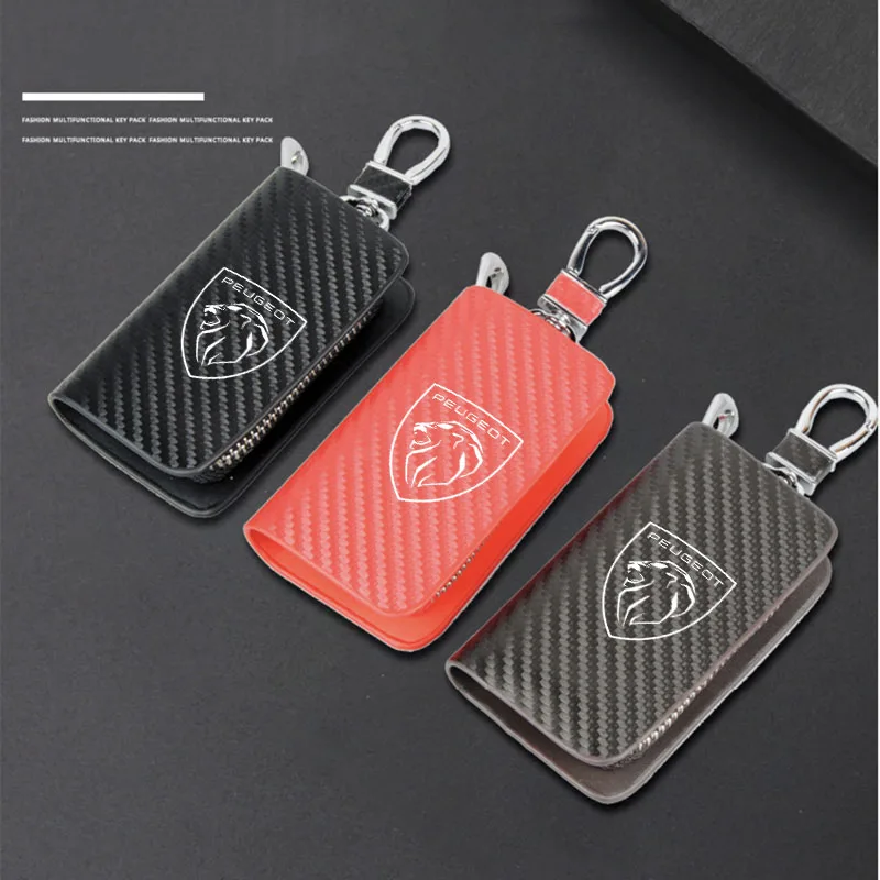 

For Peugeot 107 108 206 207 208 301 306 307 308 407 408 508 Carbon Fiber Pattern Leather Car Key Protect Case Car Accessories