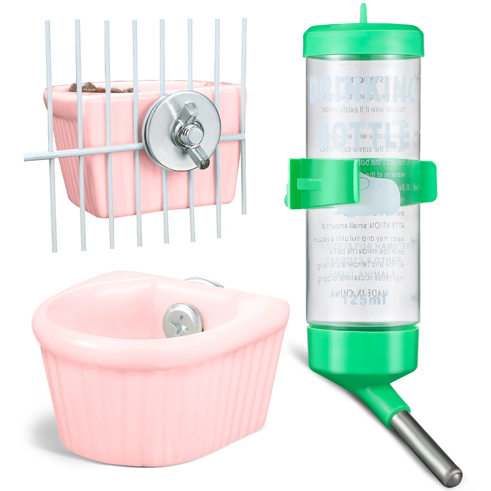 

Water Bottle Dispenser Pet Rabbit Feeding Tool Feeder Cat Animal Guinea Cage Ceramic Bowl Hanging Bunny Bird Hamsters Rabbits No