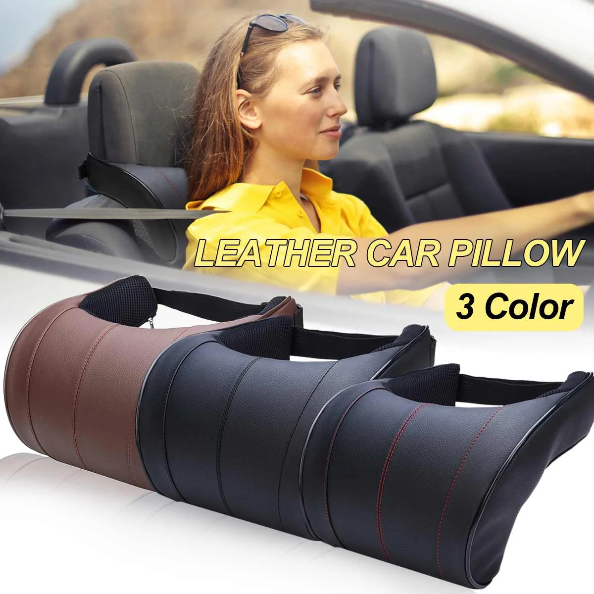 

PU Leather Auto Car Neck Pillow Memory Foam Filling Neck Rest Seat Headrest Pillow For Car Gadget Auto Accessories