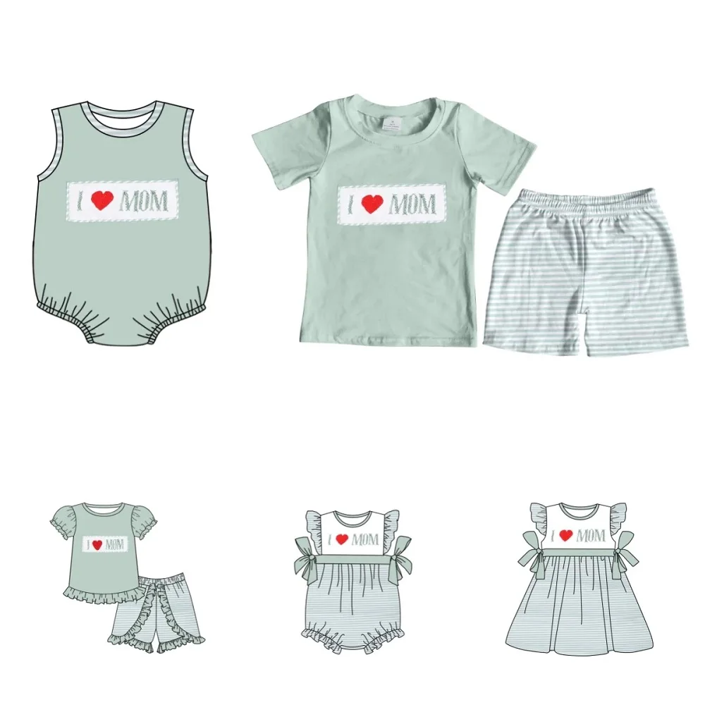 

Новинка, Модные Зеленые шорты с коротким рукавом и вышивкой в виде сердца для мальчиков и девочек