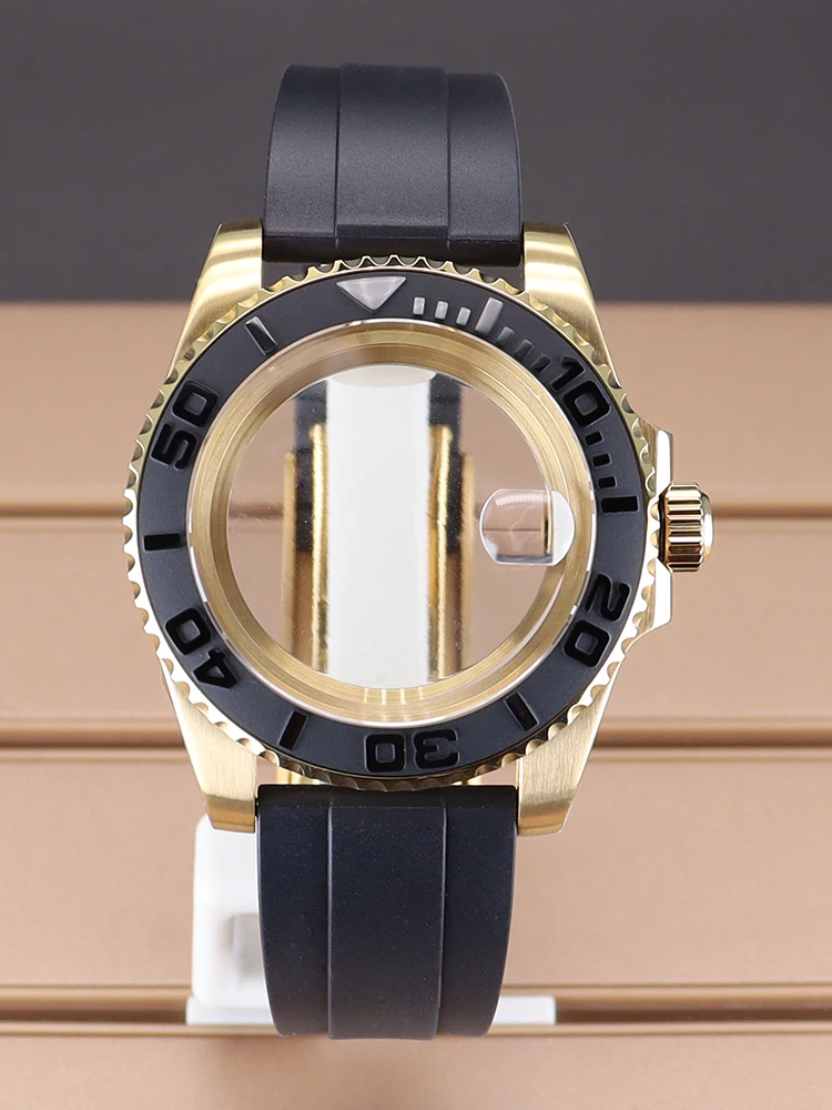 Fenya 40 мм золотой корпус для часов резиновый ремешок Seiko NH35 NH36 NH38 4R36 Miyota8215 Eta2824