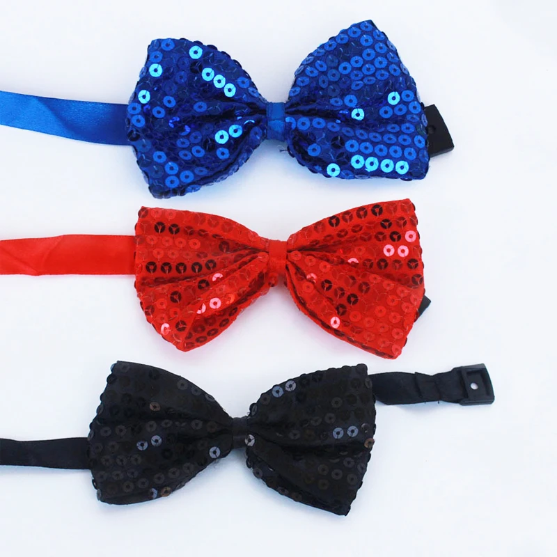 

10 Colors Adjustable Shiny Bowknot Tie Boys Girls Sequins Stage Performance Dance Party Banquet Neck Decoration Accessory