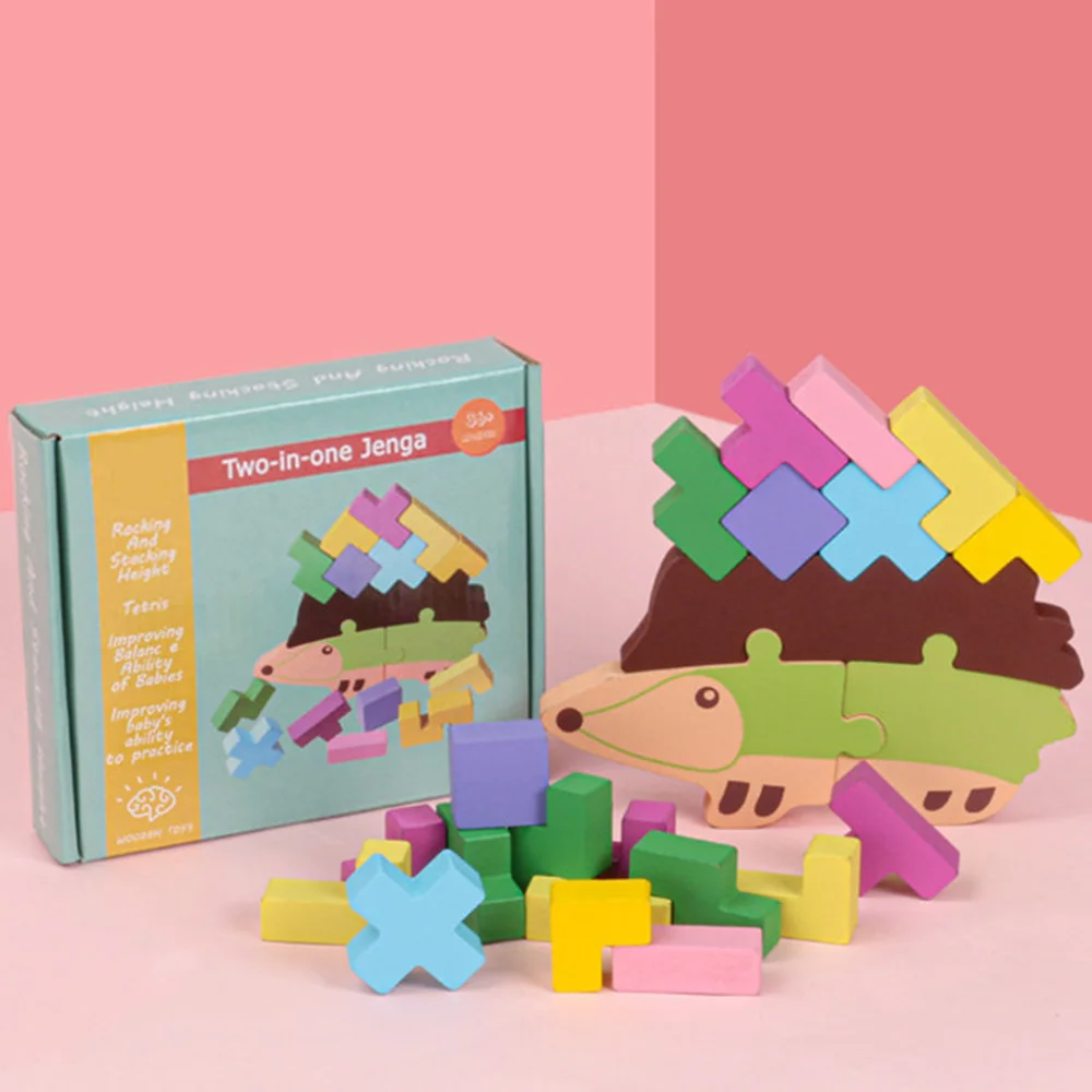 

2 In 1 Hedgehog Jenga Wooden Toys For Children‘s Early Education With Stacked High And Balanced Building Blocks