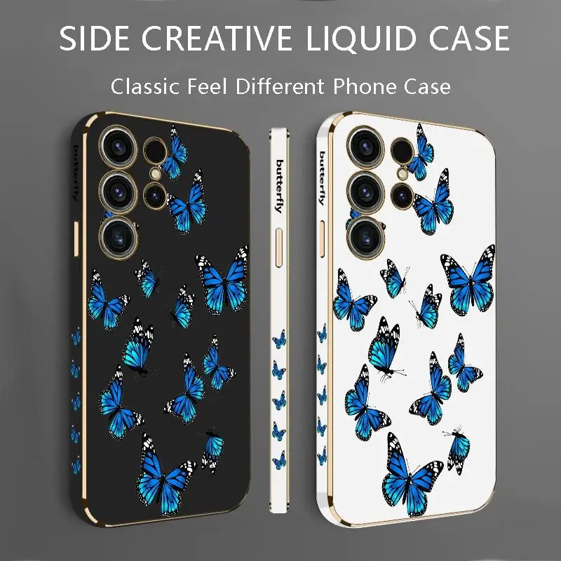 Butterfly Diagram Luxury Plating Phone Case For Samsung Galaxy S23 S22 S21 S10 S9 S8 Plus Note 20 ultra 10 Plus Cover