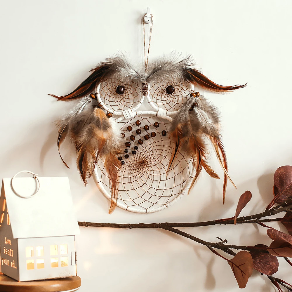 

Realistic Owl Dream Catcher Interior Decoration Aesthetic Farmhouse Dreamcatchers Home Wall Decor Retro Shoot Props Boy Gifts