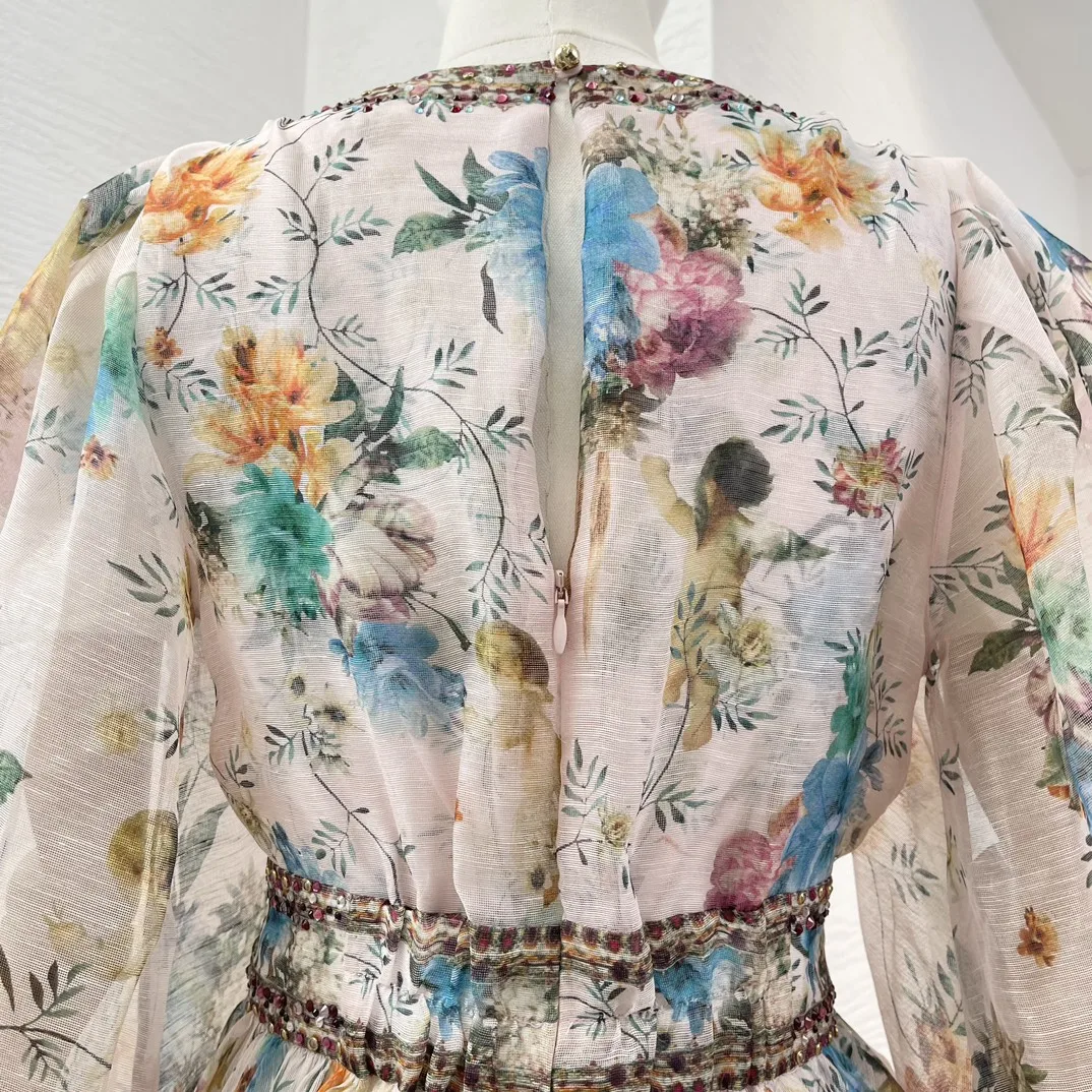 Женское винтажное платье-Мини с V-образным вырезом и цветочным принтом