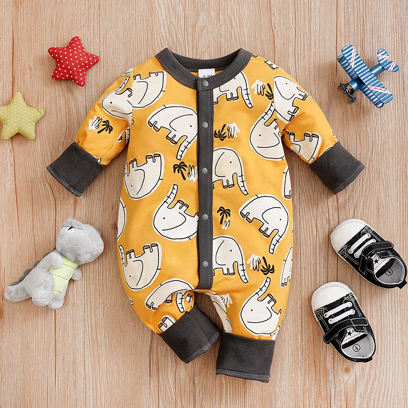 Детский Комбинезон Унисекс Кофейного Цвета С Длинными Рукавами И Принтом