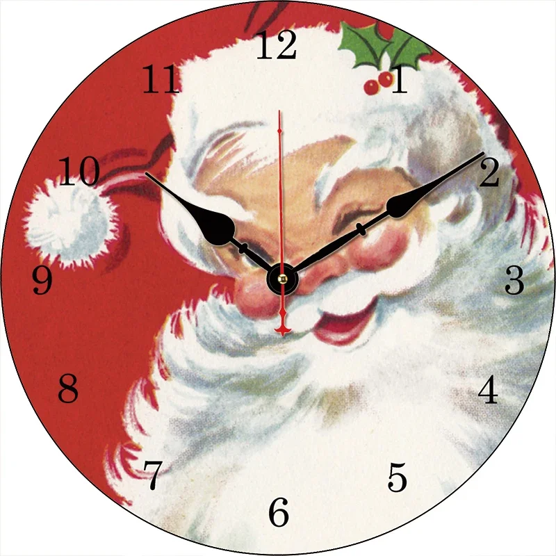 Рождественские красные настенные часы с Санта Клаусом круглые бесшумные