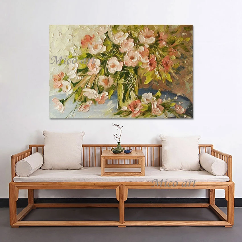 

China Import Item Decoration Abstract Unframed Oil Painting Flowers In Vases Wall Art And Craft Pictures To Paint On Canvas