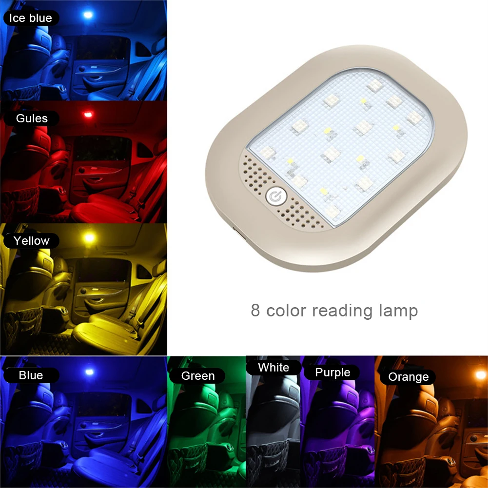 

Car Led Roof Lamp 8 Color Car 18 LEDs Night Light Touch Type Ceiling Magnet Interior Reading Light Dome USB Charge For Car Trunk