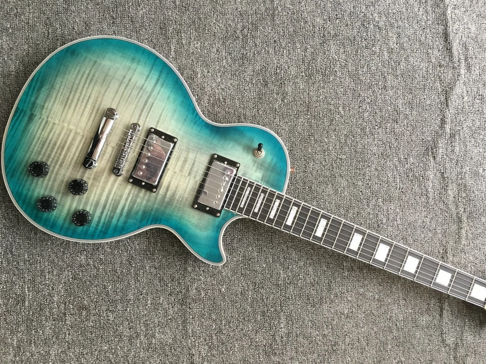 

Custom Electric Guitar blue Color Mahogany Body Tiger Maple Top Rosewood Fingerboard chrome Hardware High Quality Free Shipping