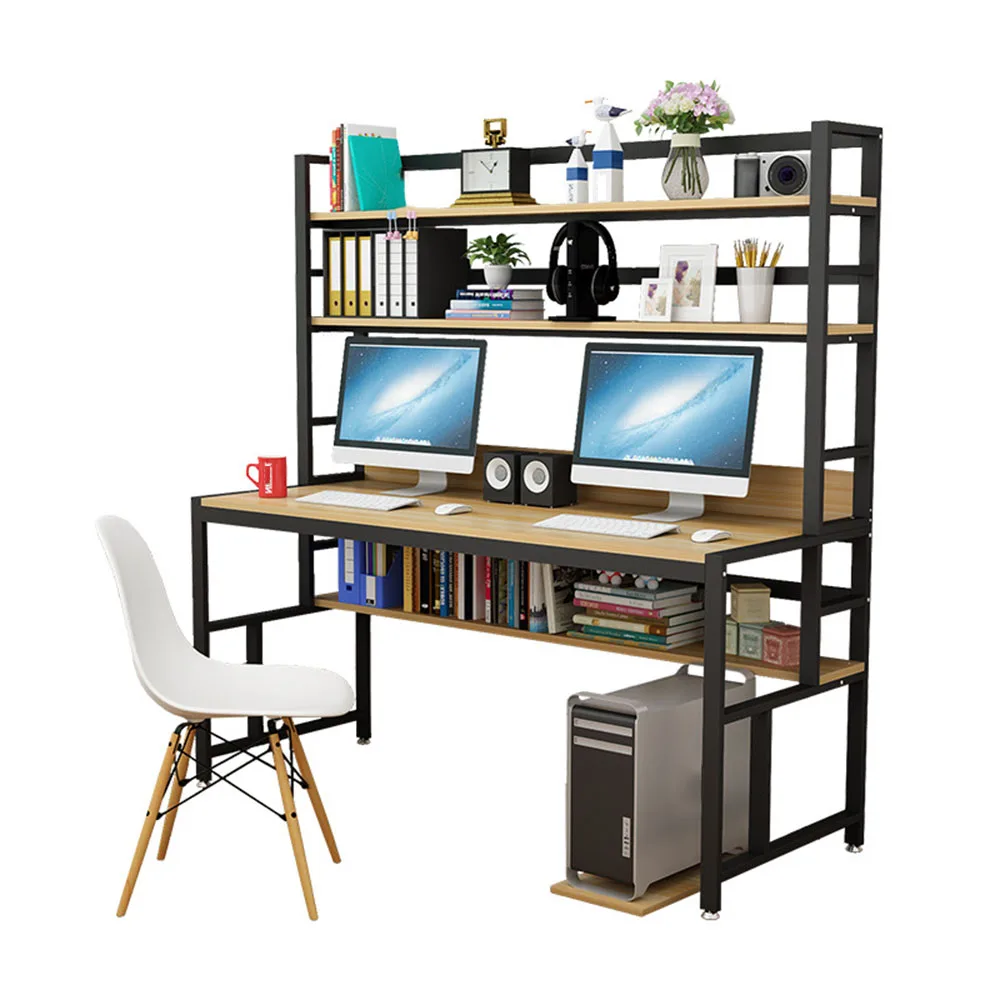 

Office Computer Table Household Desk One Body With Bookshelf Multi-Layer Storage Study Stable