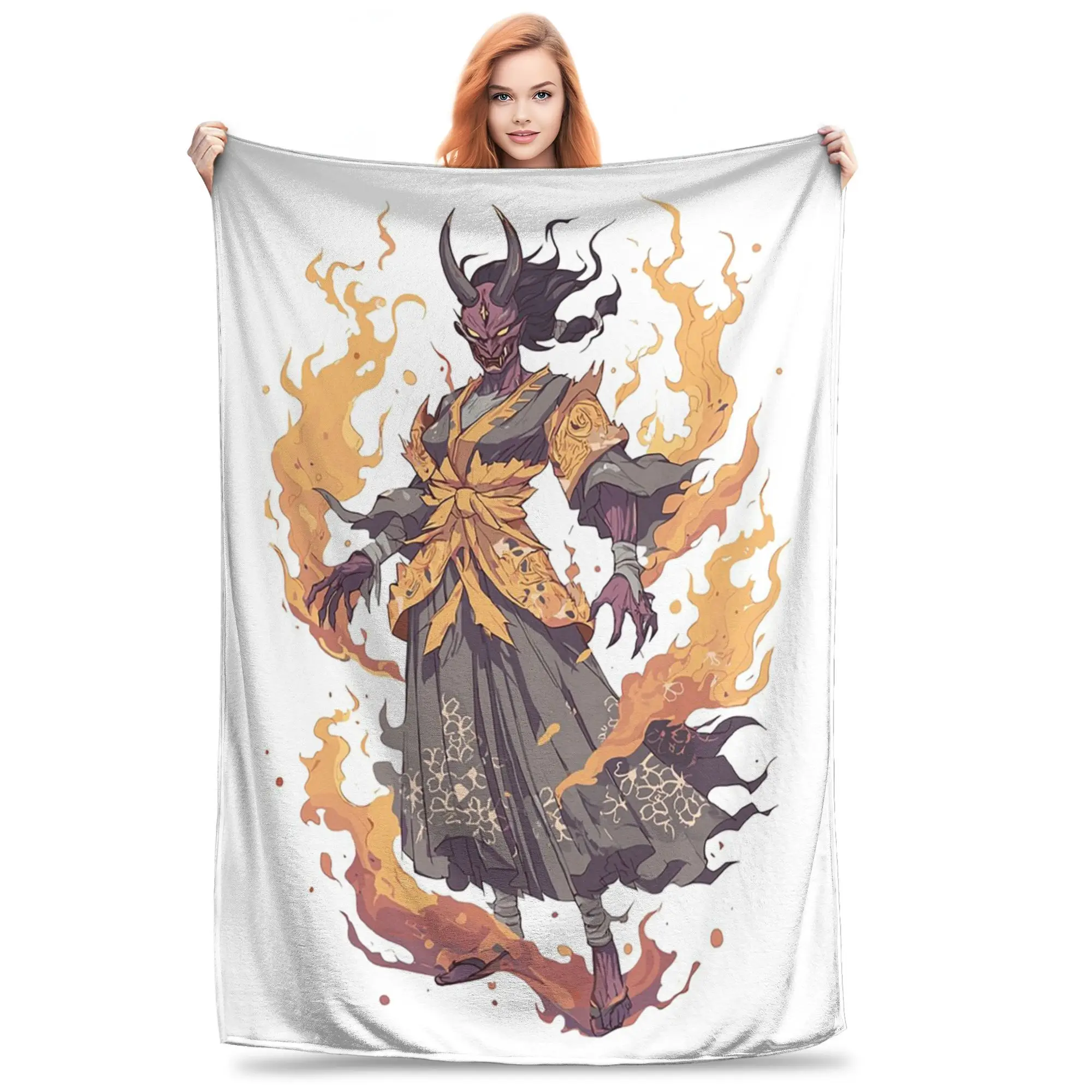 Фото Японское одеяло Hannya Fiery Oni в ритуальном платье, портативное флисовое одеяло для дивана, постельные принадлежности, дорожные пледы, покрывало, одеяло №1